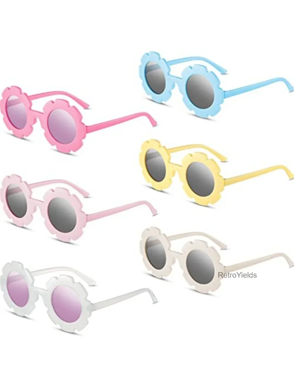 Kids Round Flower Sunglasses 6 Pack PC Plastic UV Protection Beach Outdoor